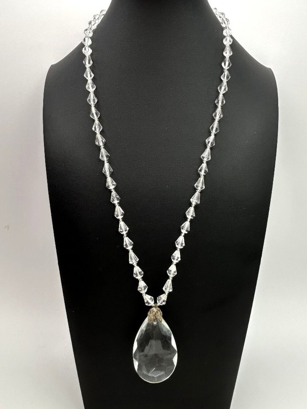 Vintage Miriam Haskell Necklace Large Faceted Crystal Teardrop Pendant